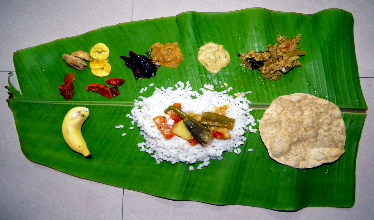 south indian meals in banana leaf