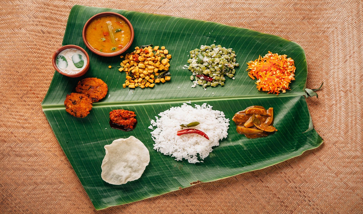 south indian meals in banana leaf