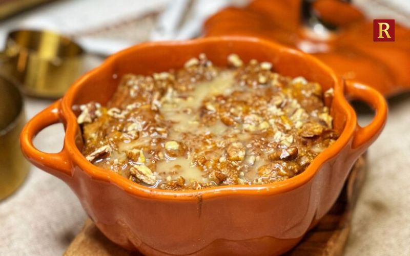 Pumpkin Bread Pudding with Maple Sauce